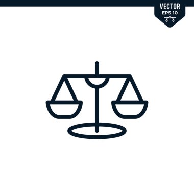 Çizilmiş ya da çizgi biçiminde adalet simgesi koleksiyonu ölçeklendirmesi, düzenlenebilir vuruş vektörü