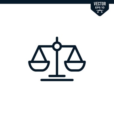 Çizilmiş ya da çizgi biçiminde adalet simgesi koleksiyonu ölçeklendirmesi, düzenlenebilir vuruş vektörü