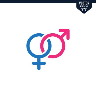 Erkek ve Kadın cinsiyet simgesi koleksiyonu kabartma biçiminde, katı renk vektörü