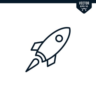 Taslak ya da çizgi sanatı biçiminde roket simgesi koleksiyonu, düzenlenebilir vuruş vektörü