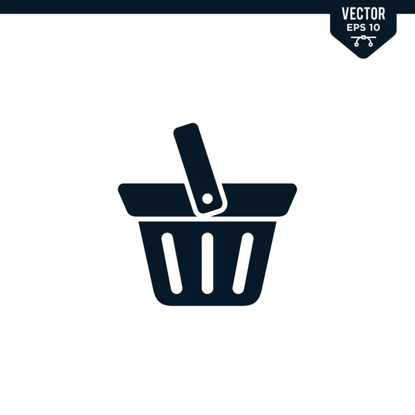 Shopping Basket Icon Collection Glyph Style Solid Color Vector — Stock Vector