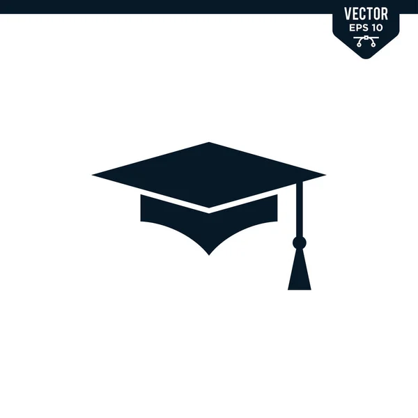 Graduation Cap Icon Collection Glyph Style Solid Color Vector — Stock Vector