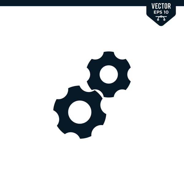 Gear Icon Collection Glyph Style Solid Color Vector — Stock Vector