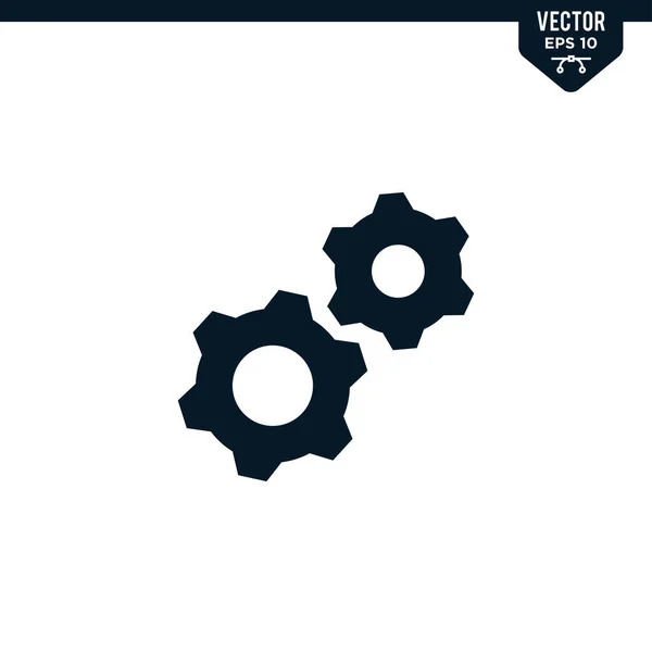 Gear Icon Collection Glyph Style Solid Color Vector — Stock Vector