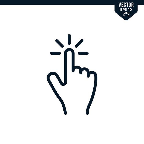 Touch finger or screen touch icon collection in outlined or line art style, editable stroke vector