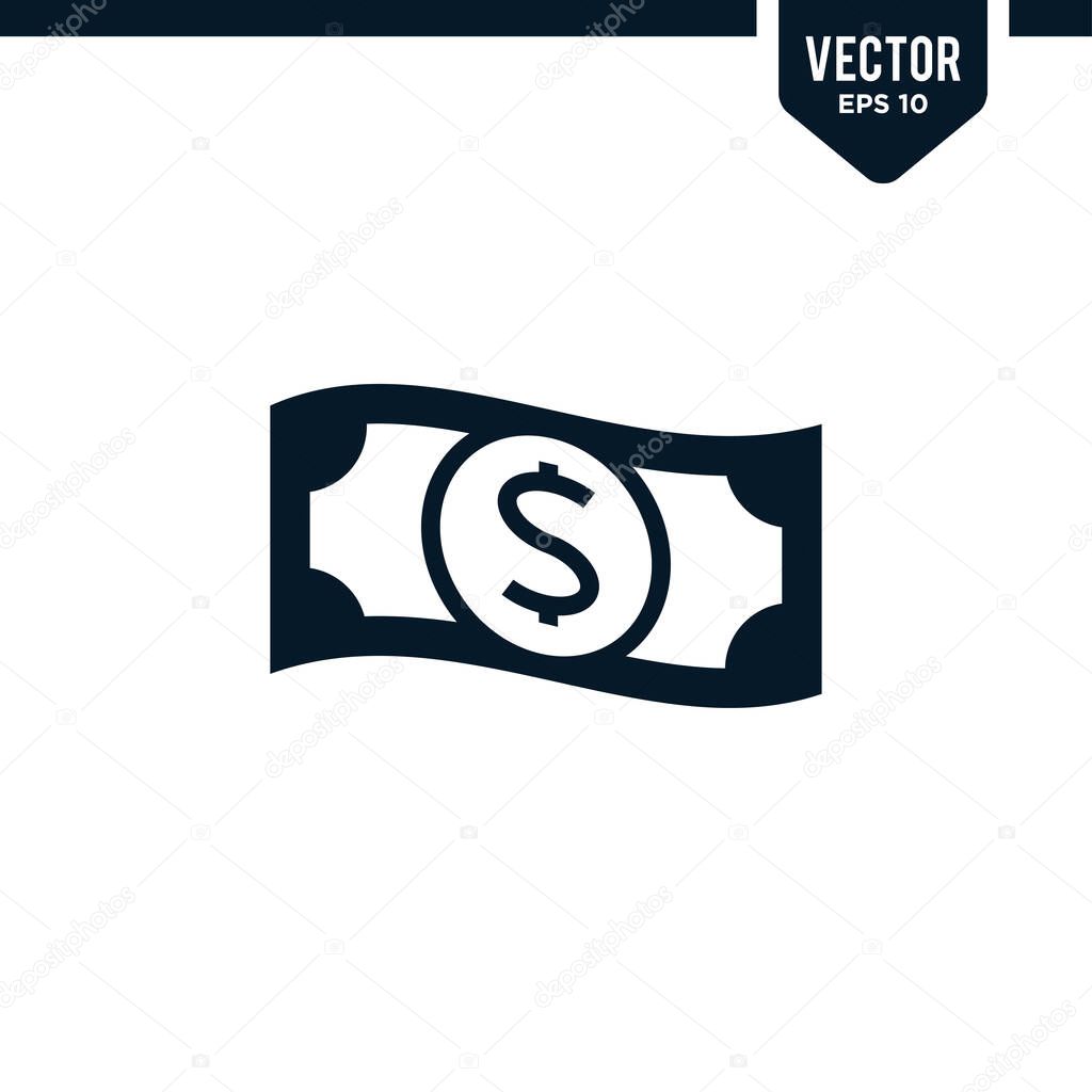 Money icon collection in glyph or flat style