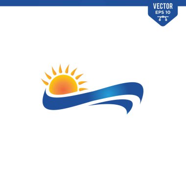 Güneş ve dalga logosu tasarımı kavramı
