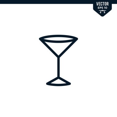 Çizilmiş ya da satır sanatı biçiminde kokteyl Glass simgesi koleksiyonu, düzenlenebilir vuruş vektörü