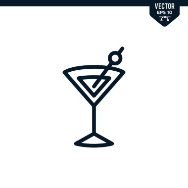 Çizilmiş ya da satır sanatı biçiminde kokteyl Glass simgesi koleksiyonu, düzenlenebilir vuruş vektörü