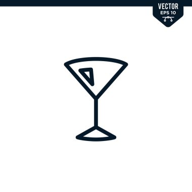 Çizilmiş ya da satır sanatı biçiminde kokteyl Glass simgesi koleksiyonu, düzenlenebilir vuruş vektörü