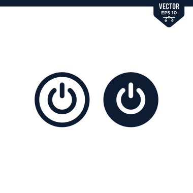 Düz biçimli güç düğmesi simgesi koleksiyonu, katı renk vektörü