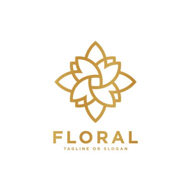 Çiçek amblemi tasarımı. Çiçek ikonu konsepti. Butik, Otel, Restoran, Mücevher, Tatil Köyü veya İçişleriyle ilgili lüks çiçek logosu