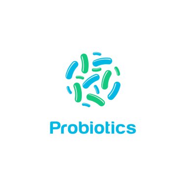 Probiyotik bakterilerle ilgili logo tasarımı. Terapi için sağlıklı besin maddesi.