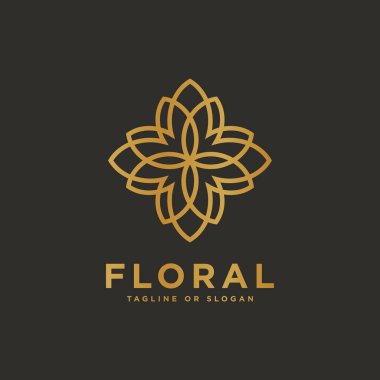 Butik, Otel, Restoran, Mücevher, Tatil Köyü veya İçişleri ile ilgili lüks çiçek logosu. Çiçek amblemi tasarımı. Çiçek simgesi konsepti.