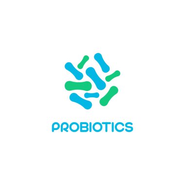 Probiyotik bakterilerle ilgili logo tasarımı. Terapi için sağlıklı besin maddesi.