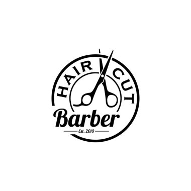 Berber logosu tasarımı. Berber amblemi. Saç kesim servisi. Sakal traşı servisi. Manly Salon logo şablonu.