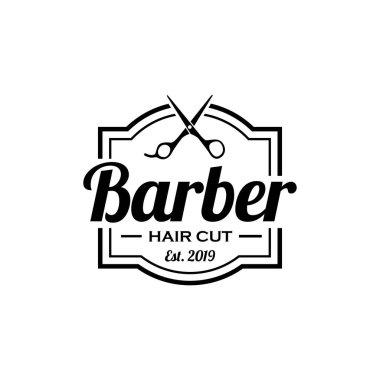 Berber logosu tasarımı. Berber amblemi. Saç kesim servisi. Sakal traşı servisi. Manly Salon logo şablonu.
