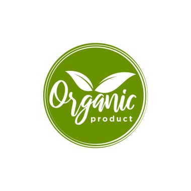 Organik, doğal ürün logosu veya etiketi. Tasarım menüsü restoranı, kafe veya vejetaryen ürün