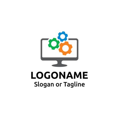 Kişisel Bilgisayar Hizmeti Simgesi. Bilgisayar onarım logosu tasarımı. PC onarım logosu kavramı