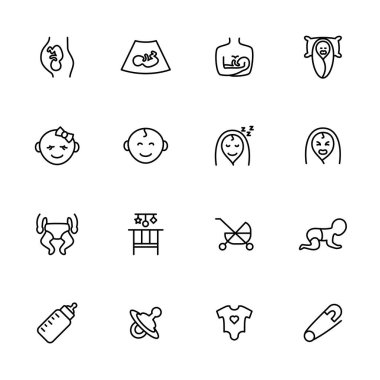 Bebek bakımı aktivitesiyle ilgili hat simgesi ayarlandı. Düzenlenebilir vuruş vektörü, beyaz arkaplanda izole