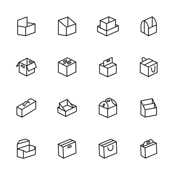 Conjunto Iconos Línea Relacionados Con Modelo Estilo Caja Papel Multifunción — Vector de stock
