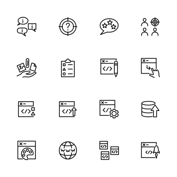 Line Icon Set Gerelateerd Aan Web Ontwikkeling Activiteit Bewerkbare Slagvector — Stockvector