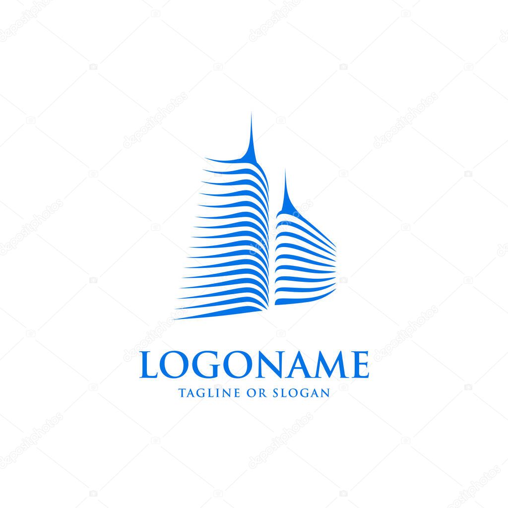 Logo design concept related to architect firm. Skyscraper building icon for property or real estate company