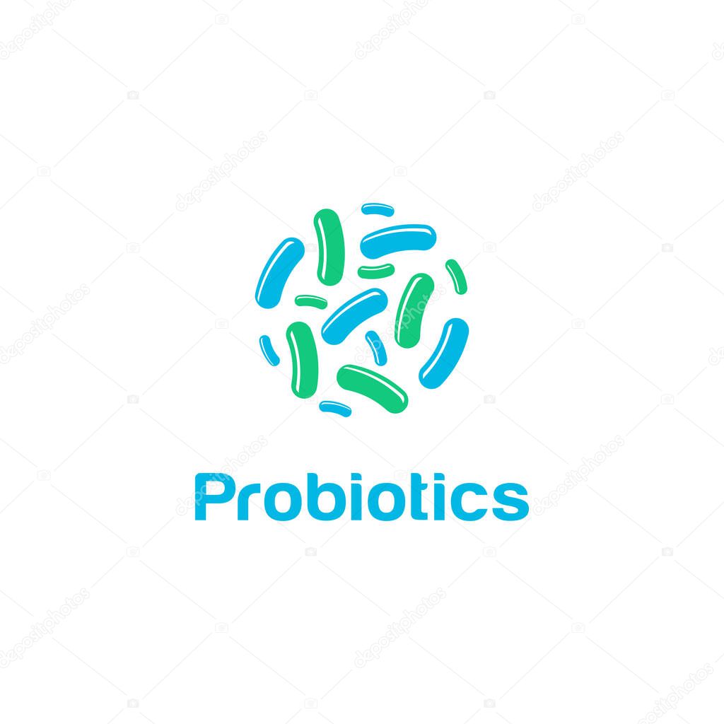 Logo design related to probiotic bacteria. Healthy nutrition ingredient for therapeutic.