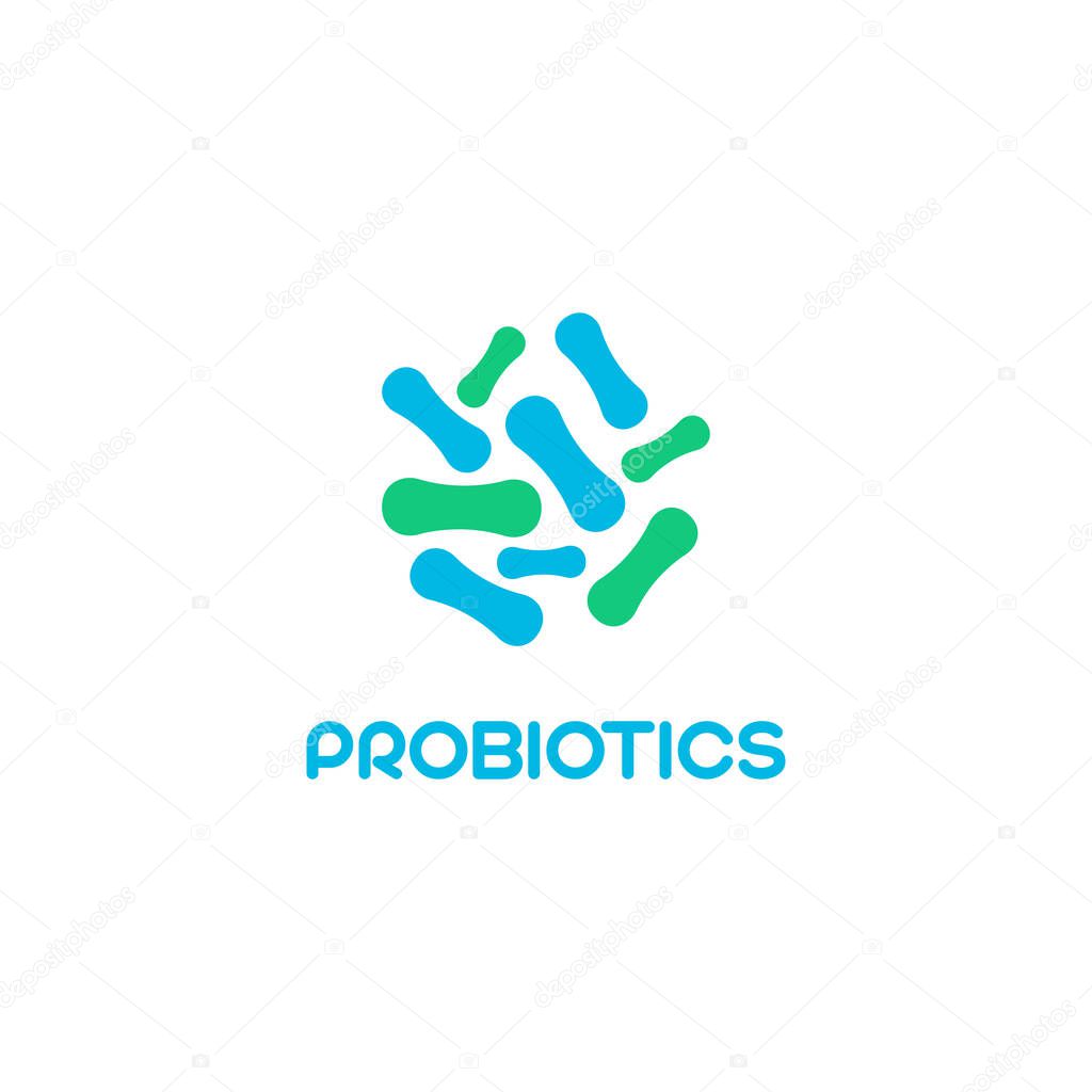 Logo design related to probiotic bacteria. Healthy nutrition ingredient for therapeutic.