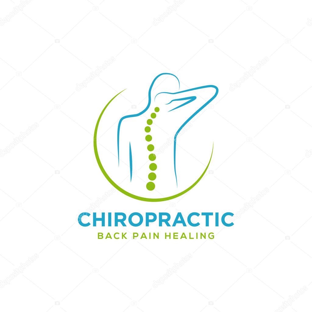 Chiropractic logo design. Spine logo template. Spinal icon. Backbone icon related to Physio therapy