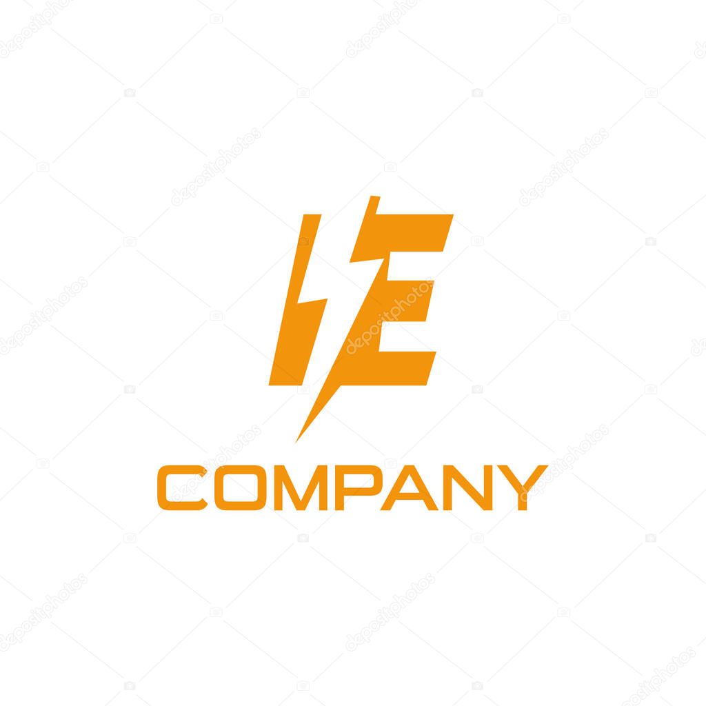 Letter E incorporated with lightning monogram initial logo design