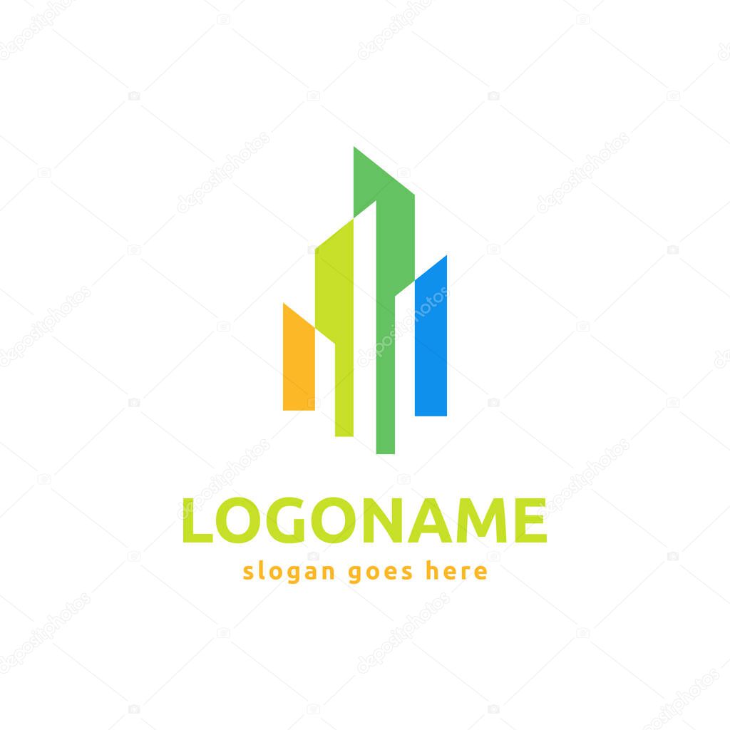 Logo design concept related to architect firm. Skyscraper building icon for property or real estate company