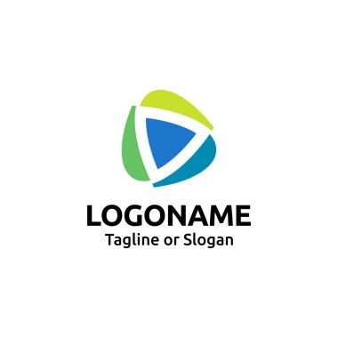 Medya logosu. Logo ve multimedya logosuyla ilgili soyut üçgen