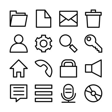 Popüler işletim sistemi kullanıcı arayüzü ile ilgili satır simgesi seti. Düzenlenebilir felç. Vektör dosyası. Beyaz arkaplanda izole