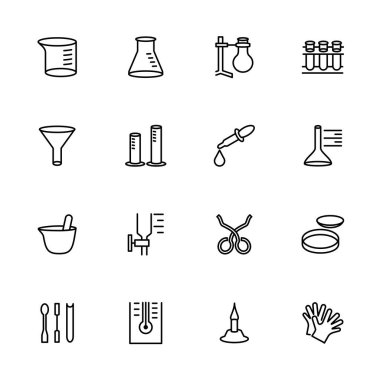 Kimya Araştırma Ekipmanı 'nın satır simgesi. Düzenlenebilir vuruş vektörü, beyaz arkaplanda izole