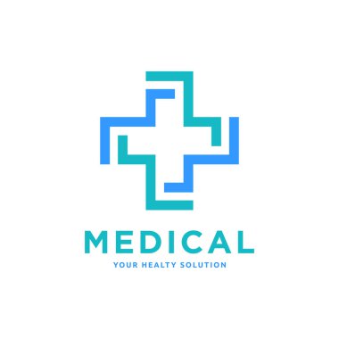 Tıbbi klinik, ilaç veya hastaneyle ilgili çapraz logo şablonu