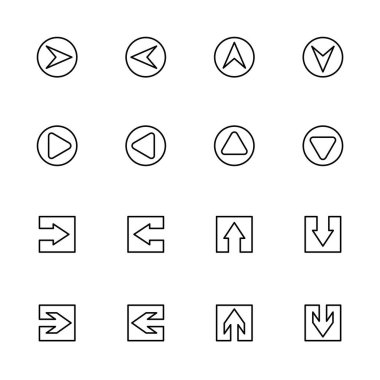 Çizilmiş ok seti, sol, sağ, yukarı ve aşağı. Düzenlenebilir vuruş vektörü, beyaz arkaplanda izole. (4 'te 1 )