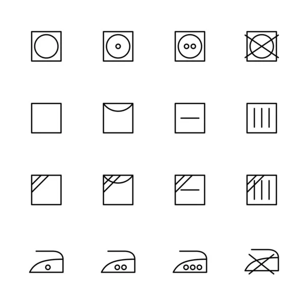 Liniensymbole Set Von Wäschetiketten Pflegesymbolen Oder Behandlungsanweisungen Zum Trocknen Und — Stockvektor