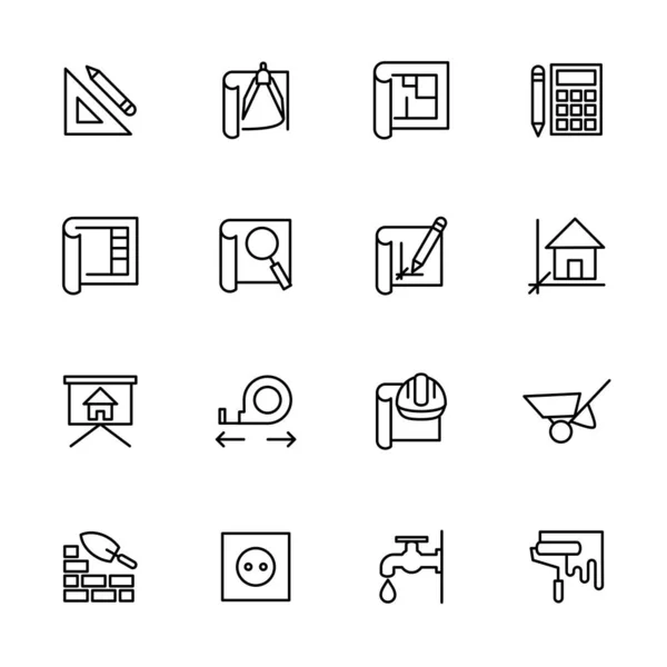 Línea Icono Conjunto Arquitecto Paso Trabajo Partir Concepto Diseño Cálculo — Vector de stock