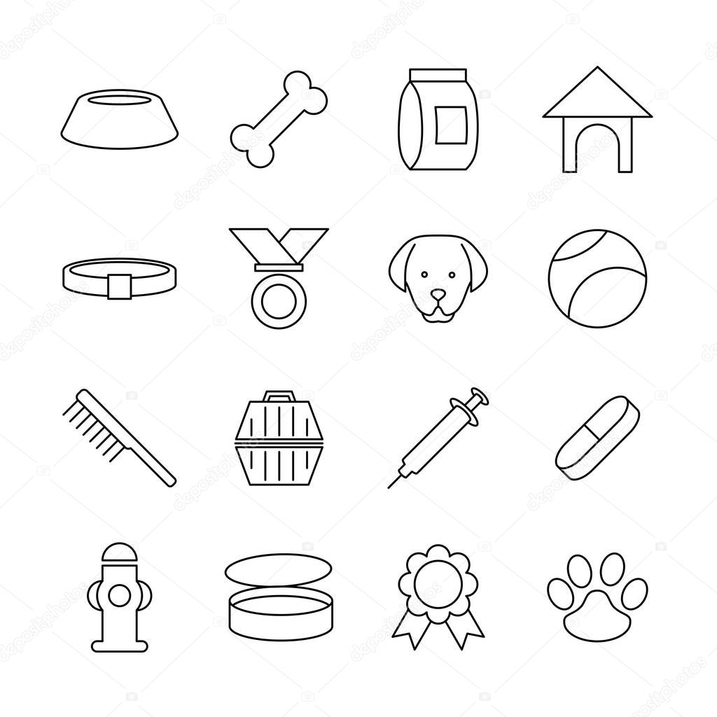 Line icon set of pet shop or pet care business. Editable stroke vector
