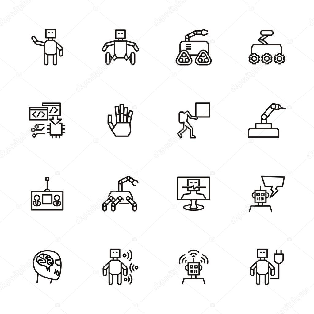 Robot, artificial intelligence, automation line icon set. Pixel perfect icon. Editable stroke vector. Isolated at white background