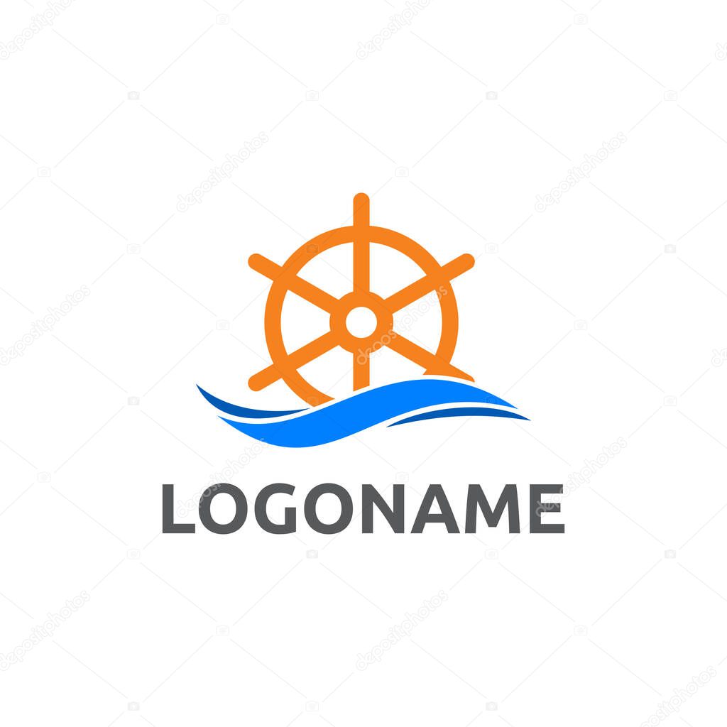 Steering wheel logo design template related to sailing or nautical activity