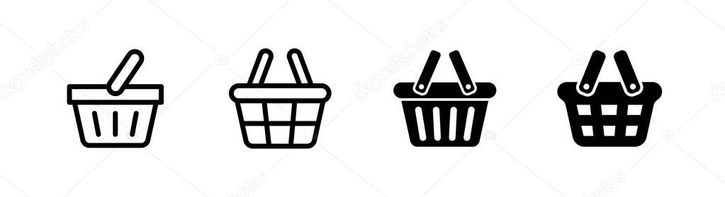 Shopping basket icon set, outlined and flat style