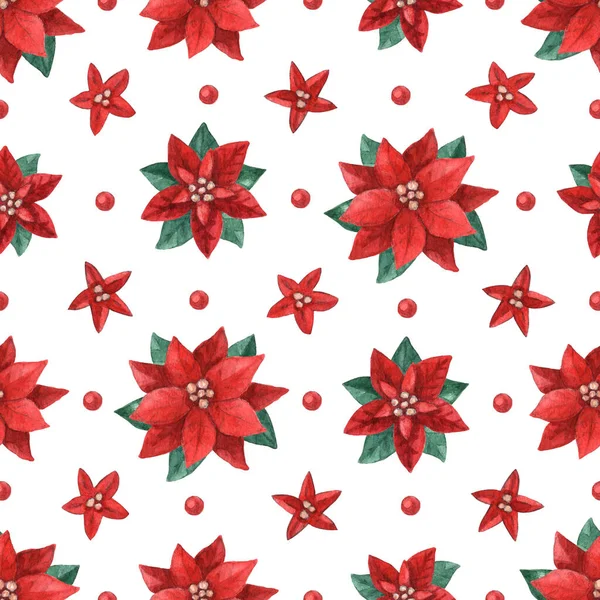 Patrón Sin Costuras Navidad Con Flores Poinsettia Acuarela Ilustración Pintada — Foto de Stock