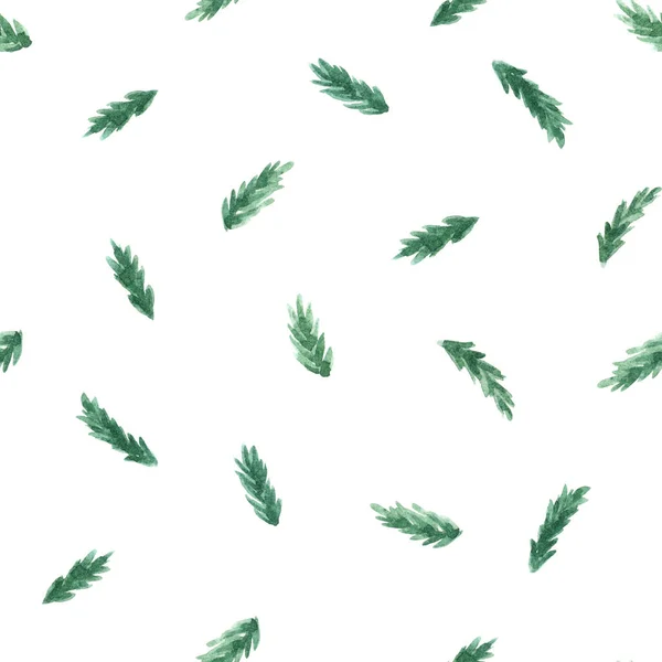 Aquarell Handgemalter Hintergrund Aus Zarten Fichtenzweigen Winterliche Weihnachtsillustration Nahtlose Muster — Stockfoto