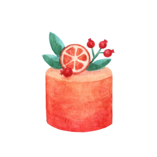 Citrus Bento Cake Celebration Design Isoleted White Background Watercolor Hand — Stock Photo, Image