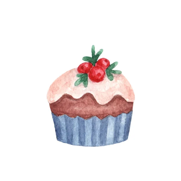 Gebäck Cupcake Muffin Mit Süßigkeiten Glasur Roten Beeren Und Grünen — Stockfoto