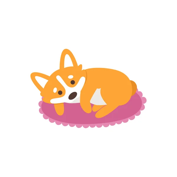 Симпатичная Собака Корги Очаровательный Щенок Лежит Розовой Подушке Очаровательное Животное — стоковый вектор