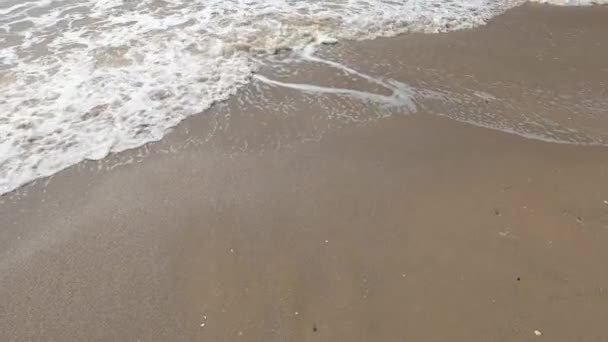 Красивый Пейзаж Бирюзовая Морская Вода Песок Небо Волны Находятся Берегу — стоковое видео