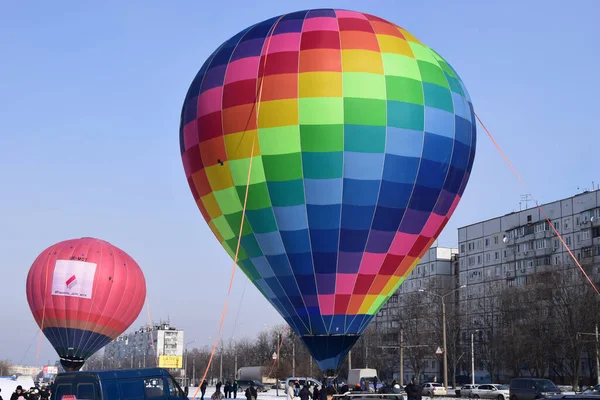 Charkiw Ukraine Februar 2021 Bunte Heißluftballons Während Der Flugshow Heißluftballon — Stockfoto